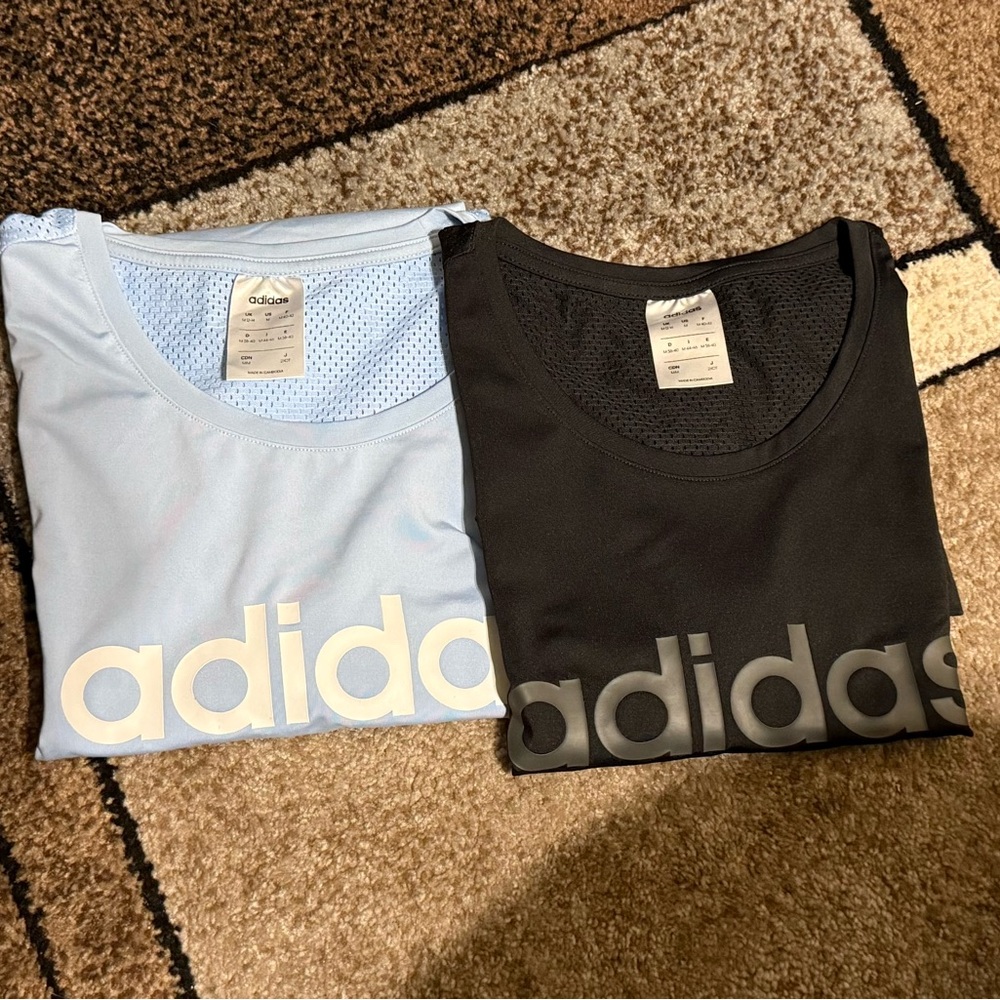 Adidas Women's Sky Blue & Black Short Sleeve Shirts (Lot of 2) - Size Medium